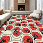 Red Fan Pattern Geometric Design Rug