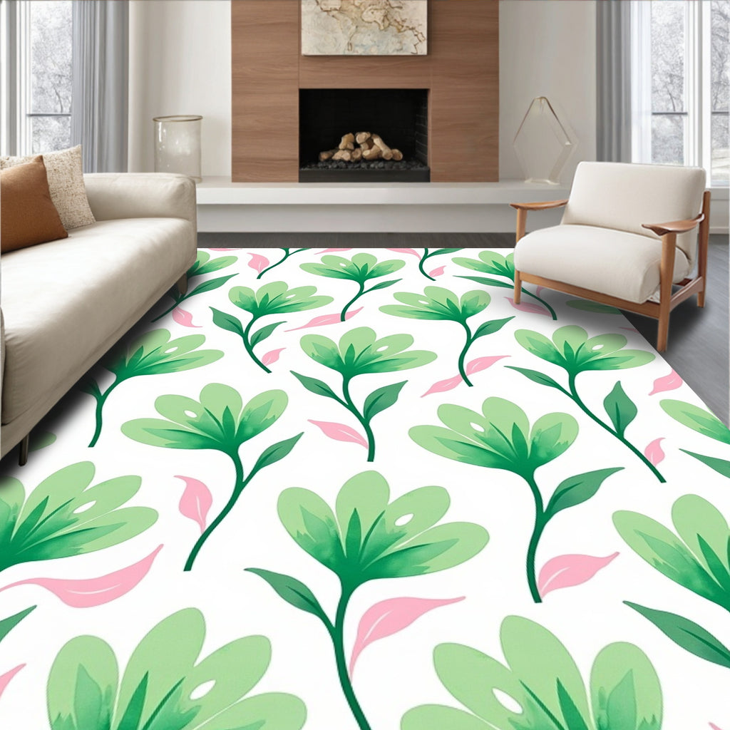 Soft Green Flower Pattern Design Rug