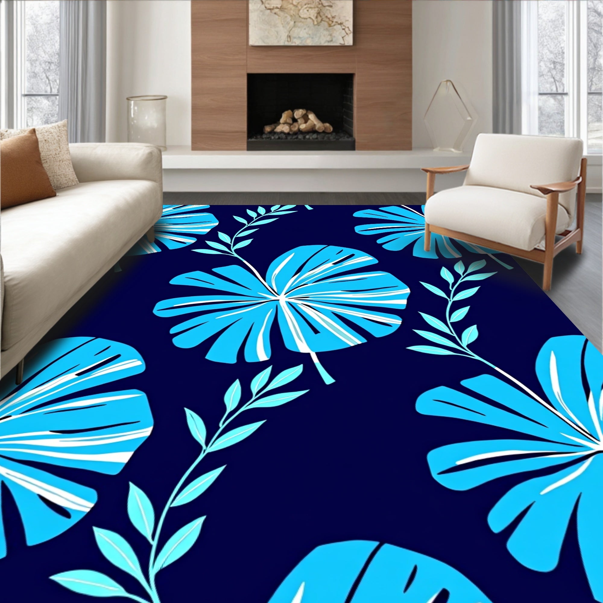 Aqua Leaf Bold Pattern Rug