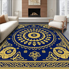 Golden Floral Mandala With Intricate Border Rug