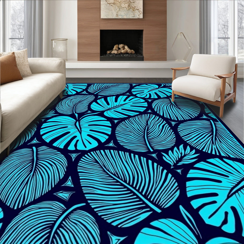Textured Tropical Leaf Pattern Rug