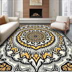 Mandala Inspired Yellow Black White Pattern Rug