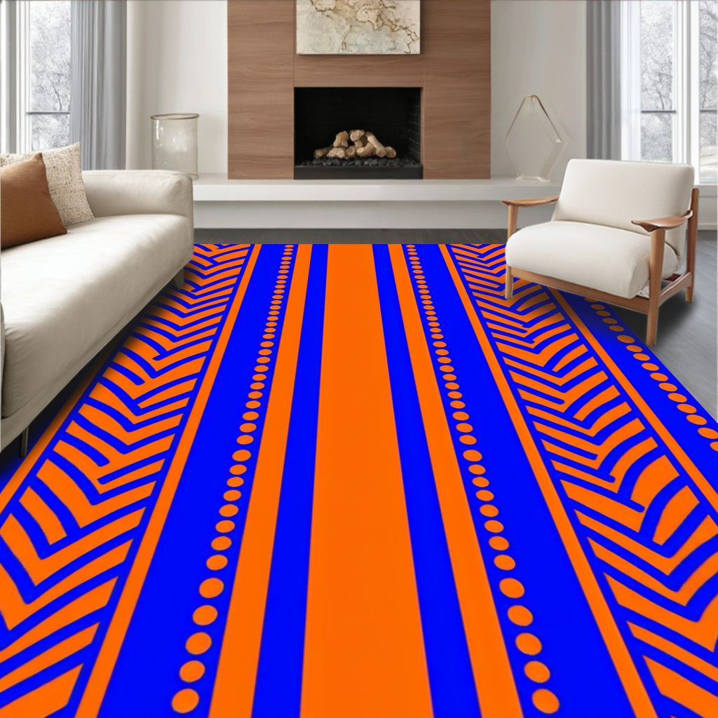 Bold Orange Blue Stripe Design Rug