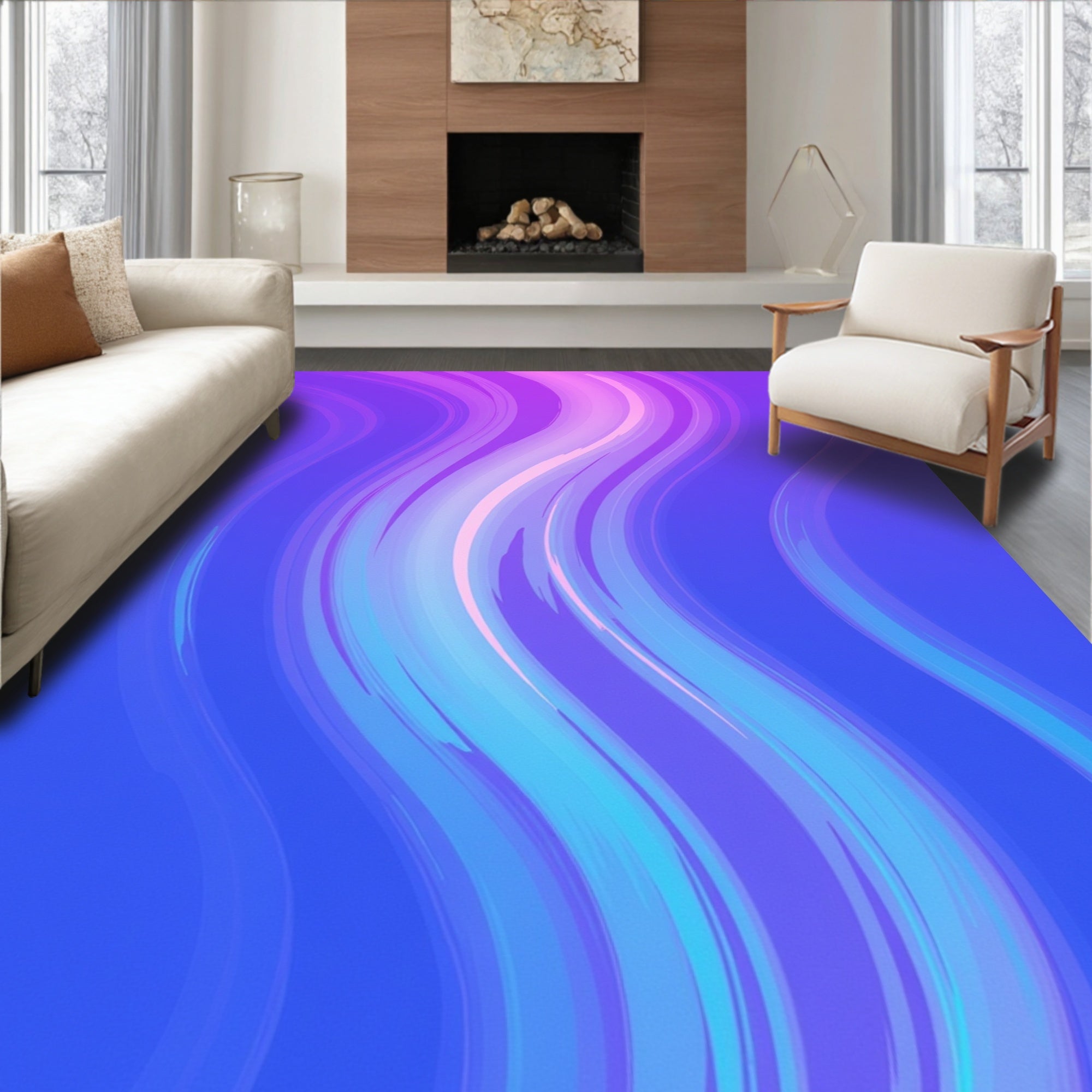 Abstract Swirl Purple Blue Waves Rug