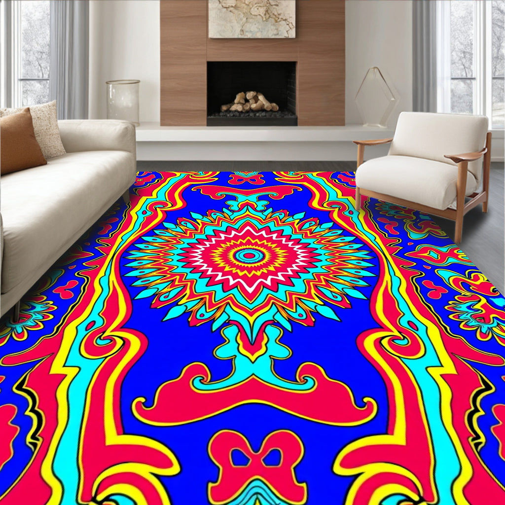 Vibrant Psychedelic Mandala Pattern Rug