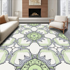 Artistic Light Green Gray Mandala Pattern Rug
