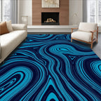 Deep Blue Wavy Flow Pattern Rug