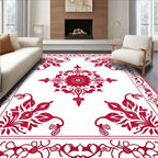 Vibrant Red Floral Scrollwork Mandala Rug