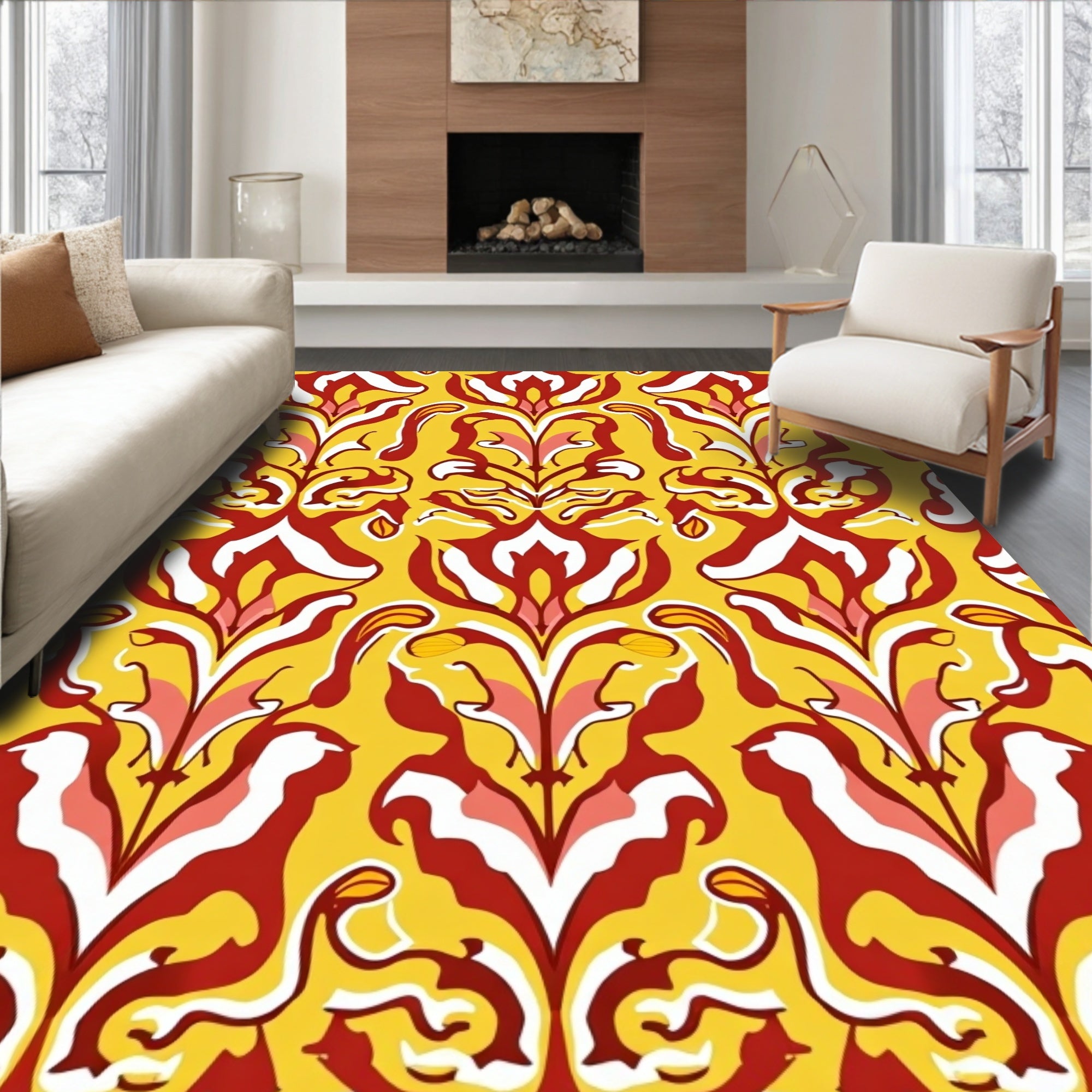 Bold Floral Damask Pattern Rug