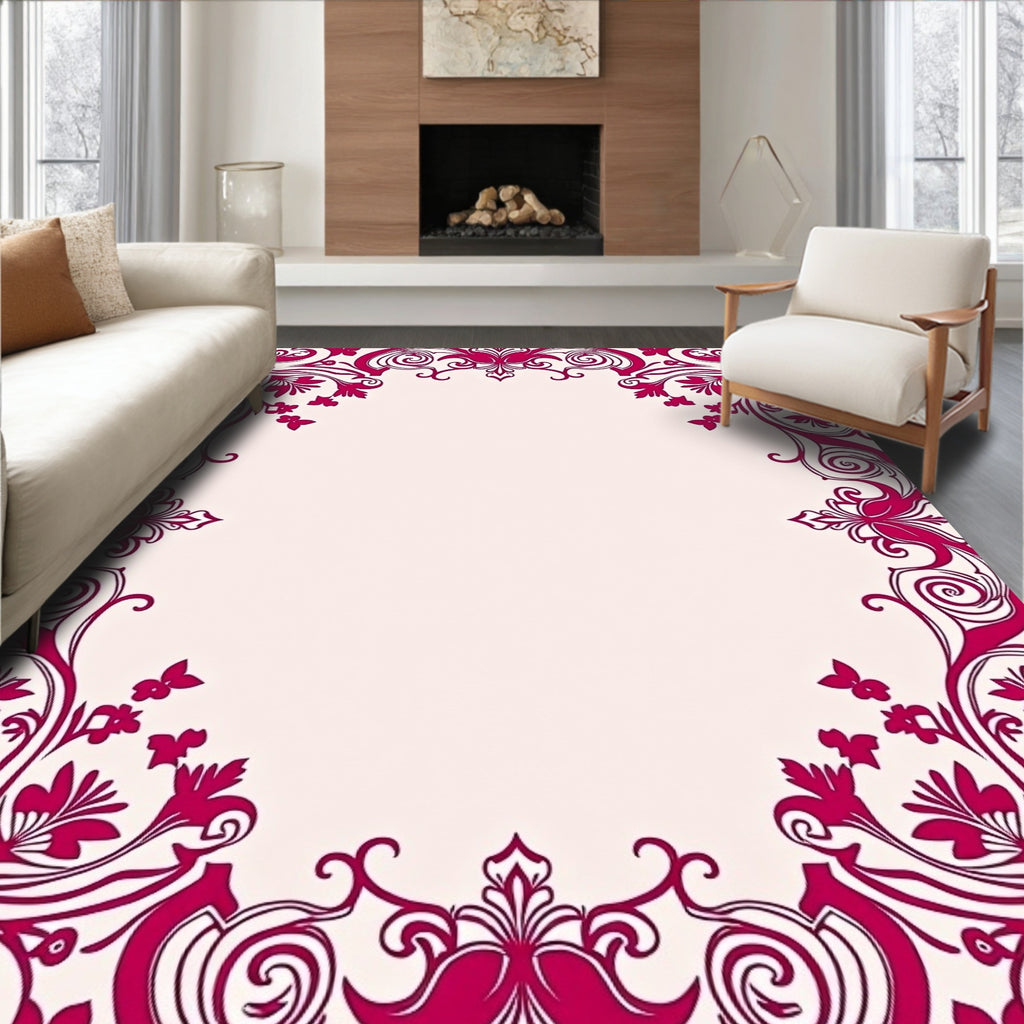 Ornate Floral Swirl Frame Design Rug