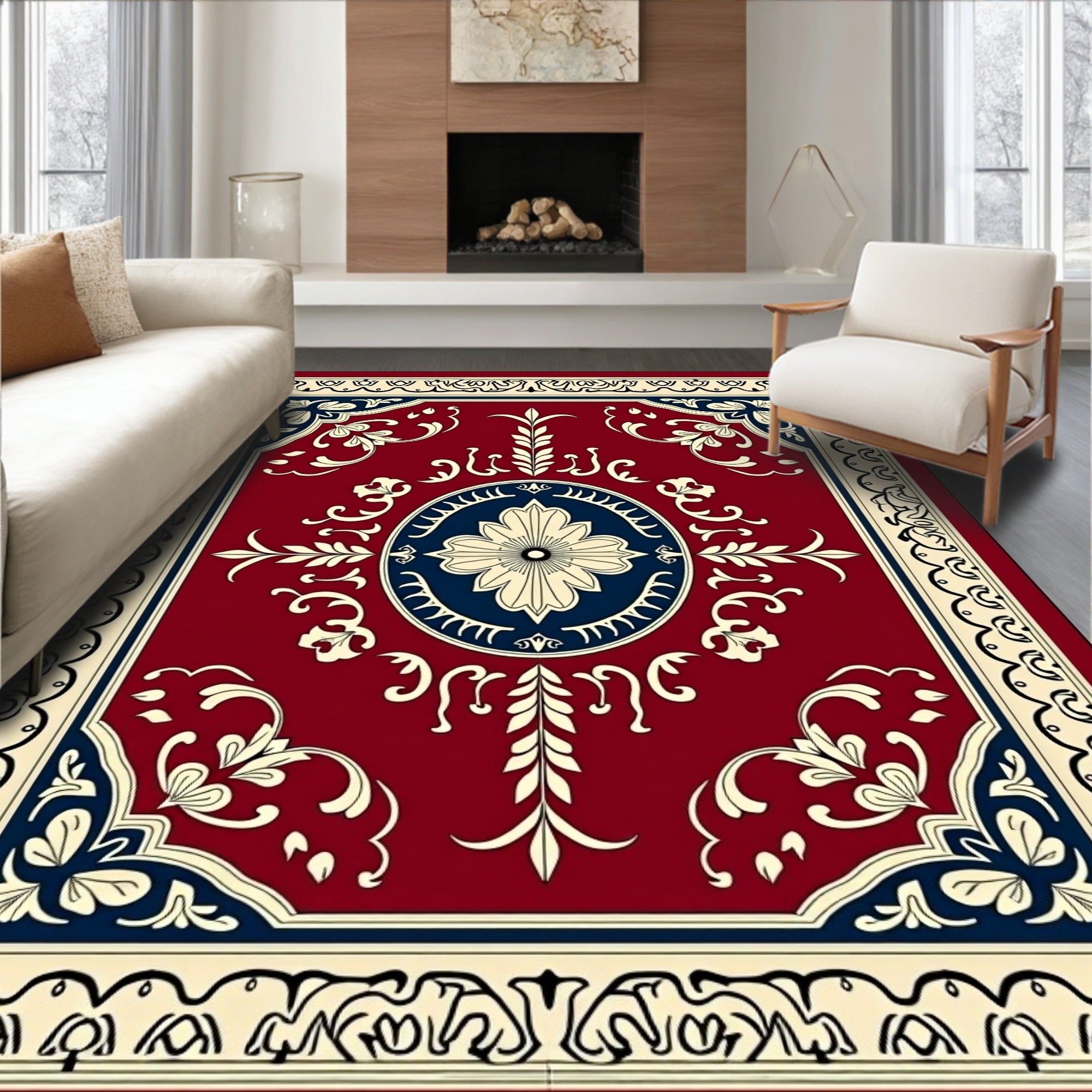 Rich Red Floral Medallion Rug