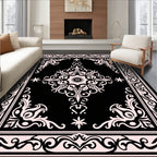 Elegant Black Pink Damask Pattern Rug
