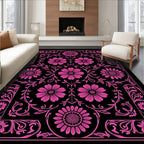 Pink Floral Bordered Symmetry Rug