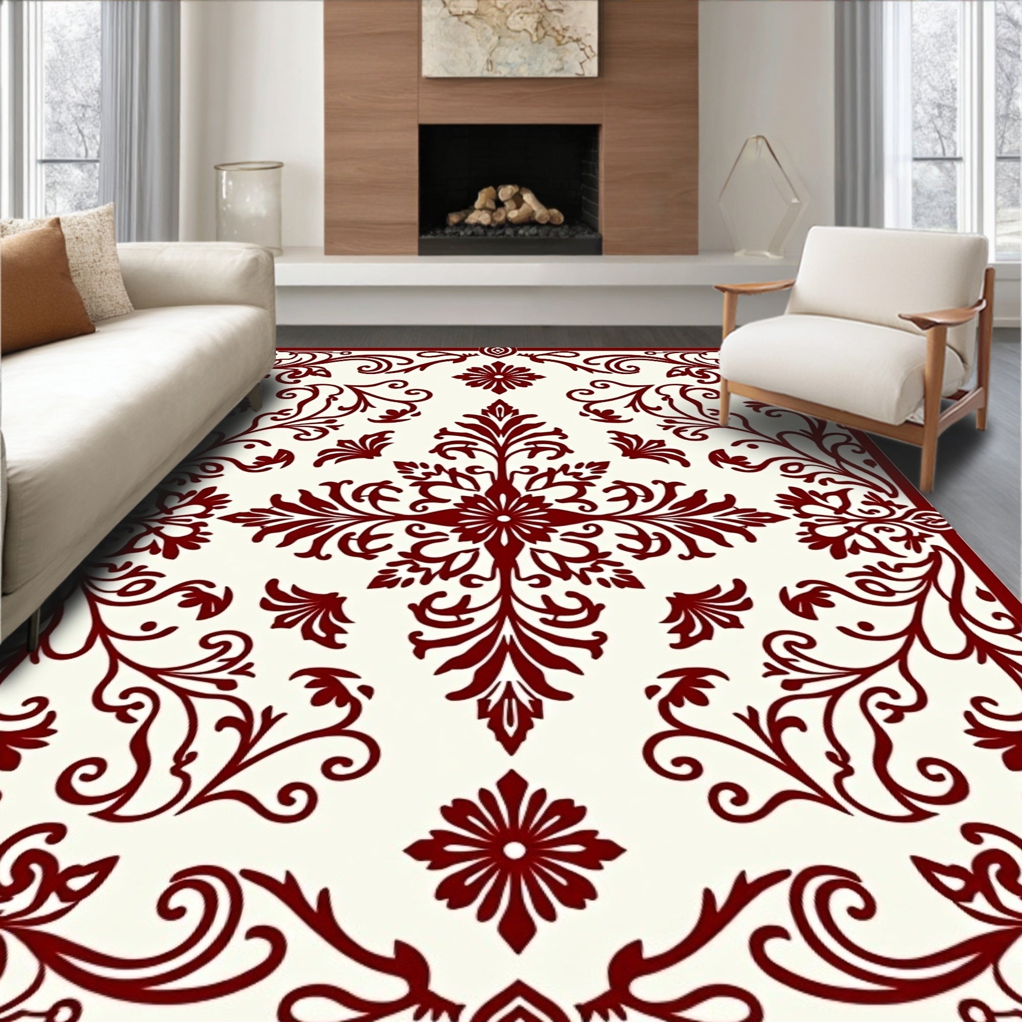 Classic Floral Scrollwork Patterned Rug