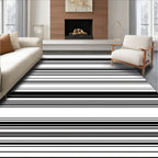 Bold Black White Striped Pattern Rug