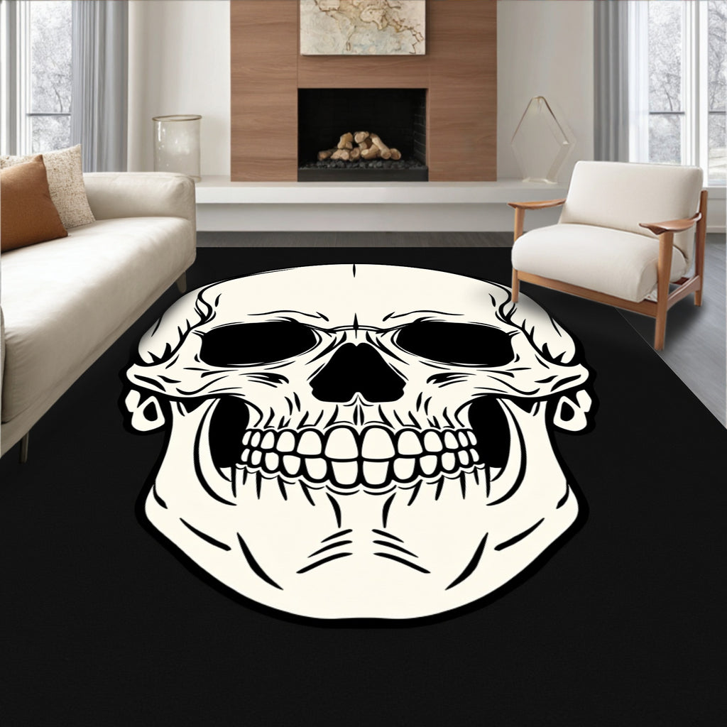 Bold Black and Cream Skull Graphic Rug