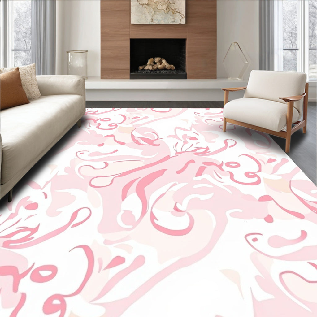 Soft Pink Abstract Swirl Pattern Rug