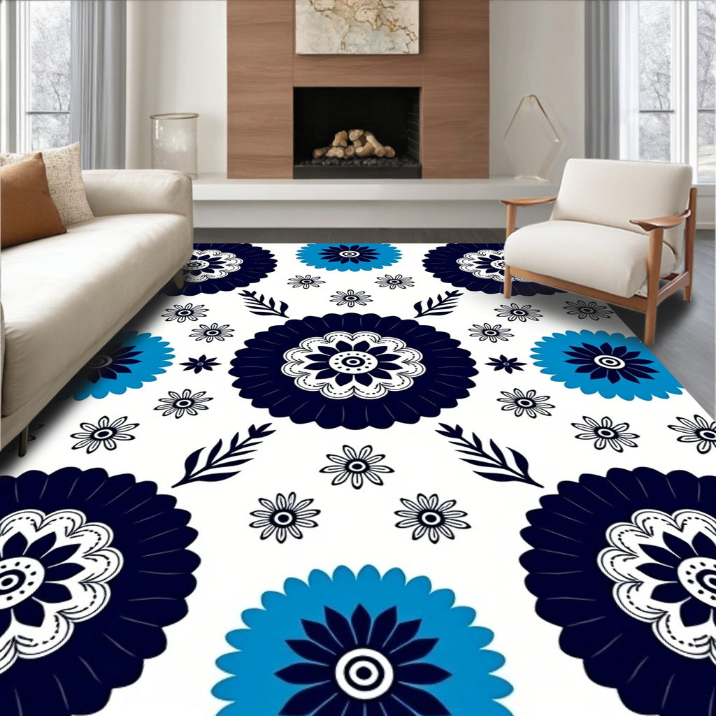 Floral Motif Cobalt Blue And Teal Rug