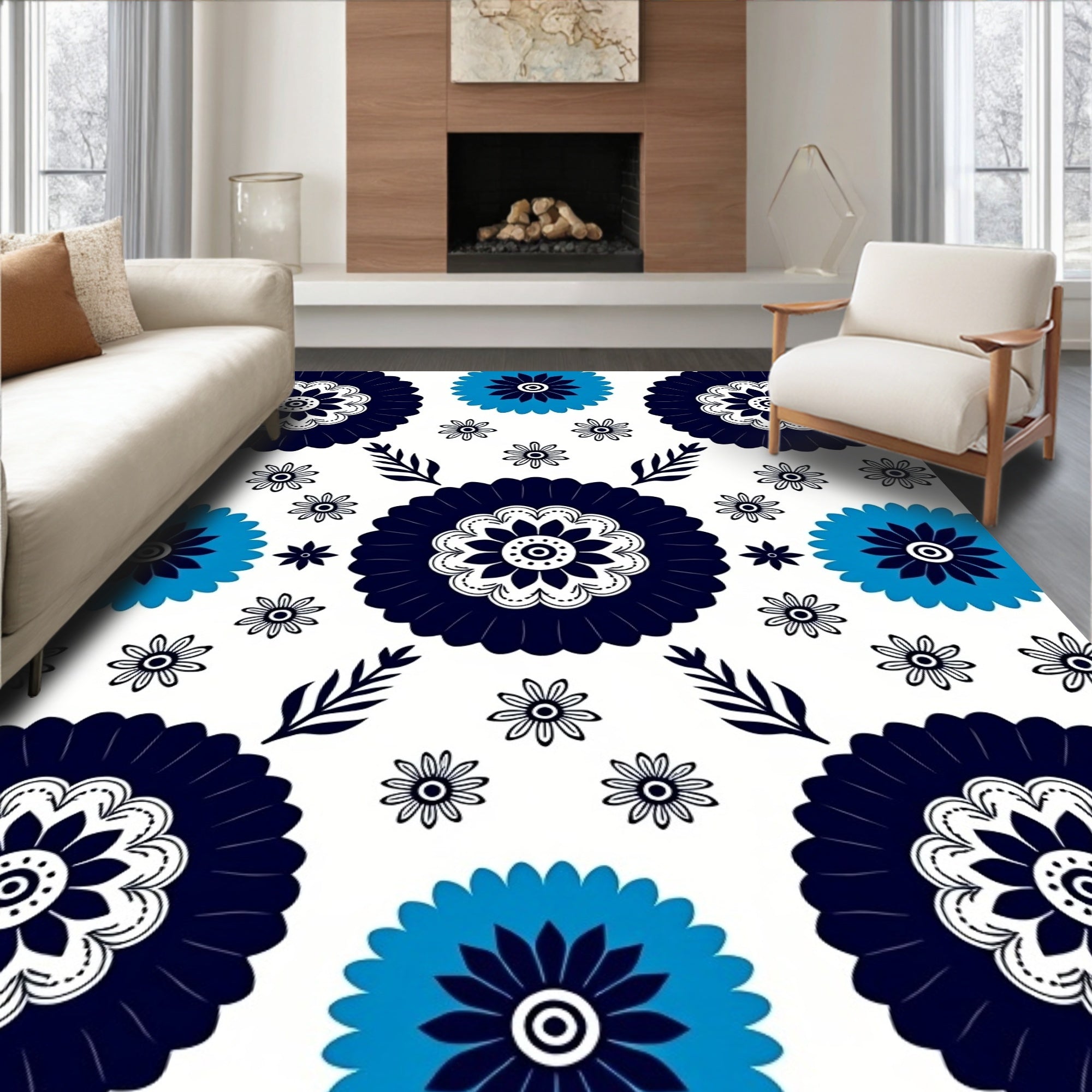 Floral Motif Cobalt Blue And Teal Rug