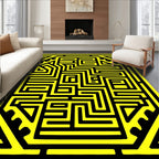 Bold Black Geometric Maze Pattern Rug