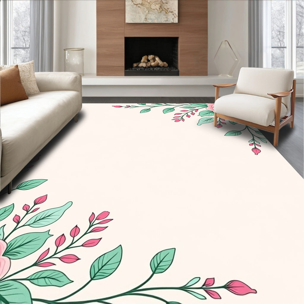 Pink Rose Floral Corner Design Rug