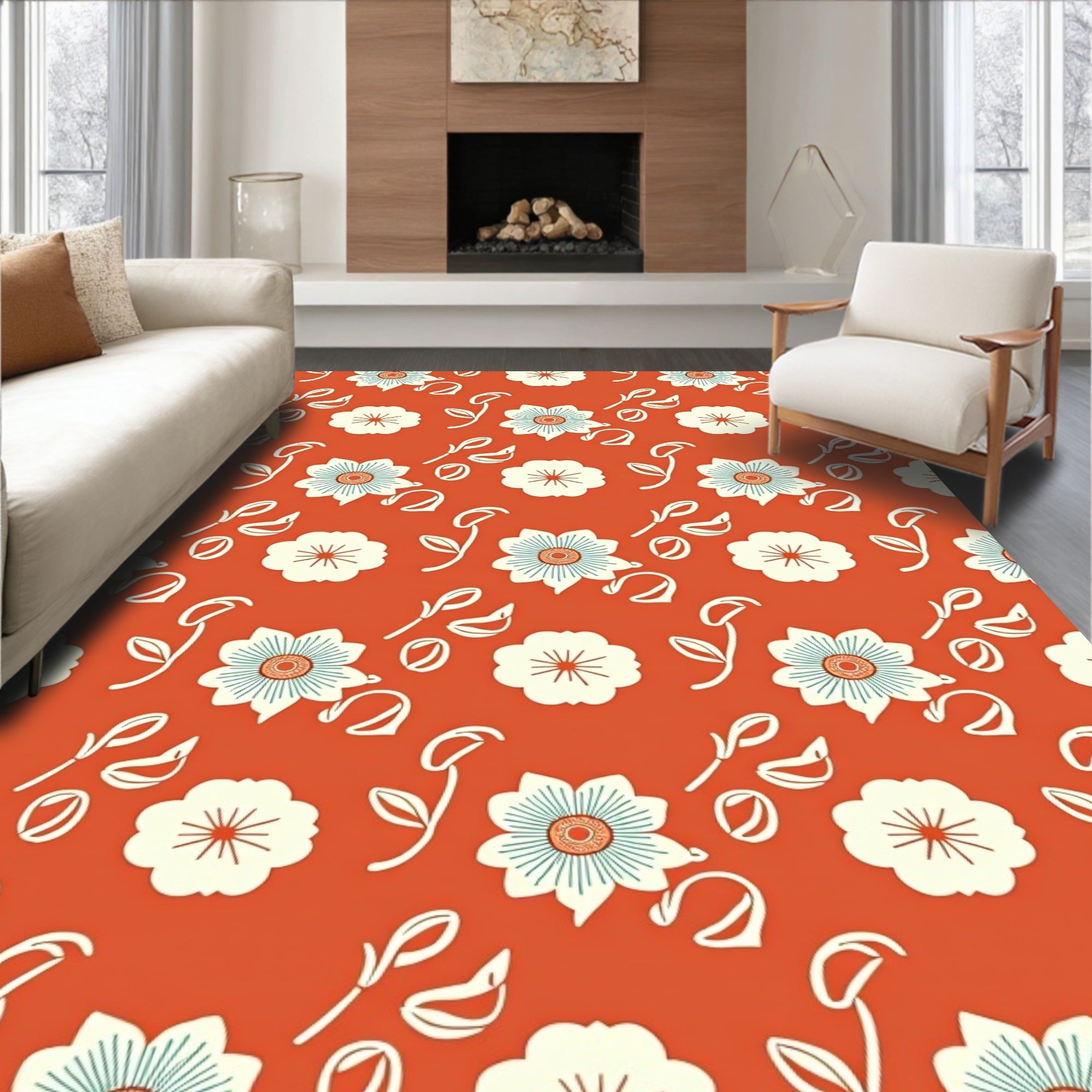 Retro Floral Pattern Rug