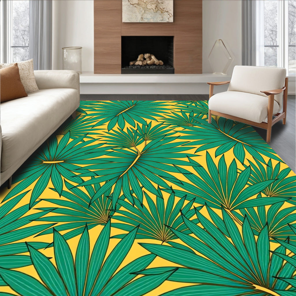 Tropical Green Leaf Print Rug