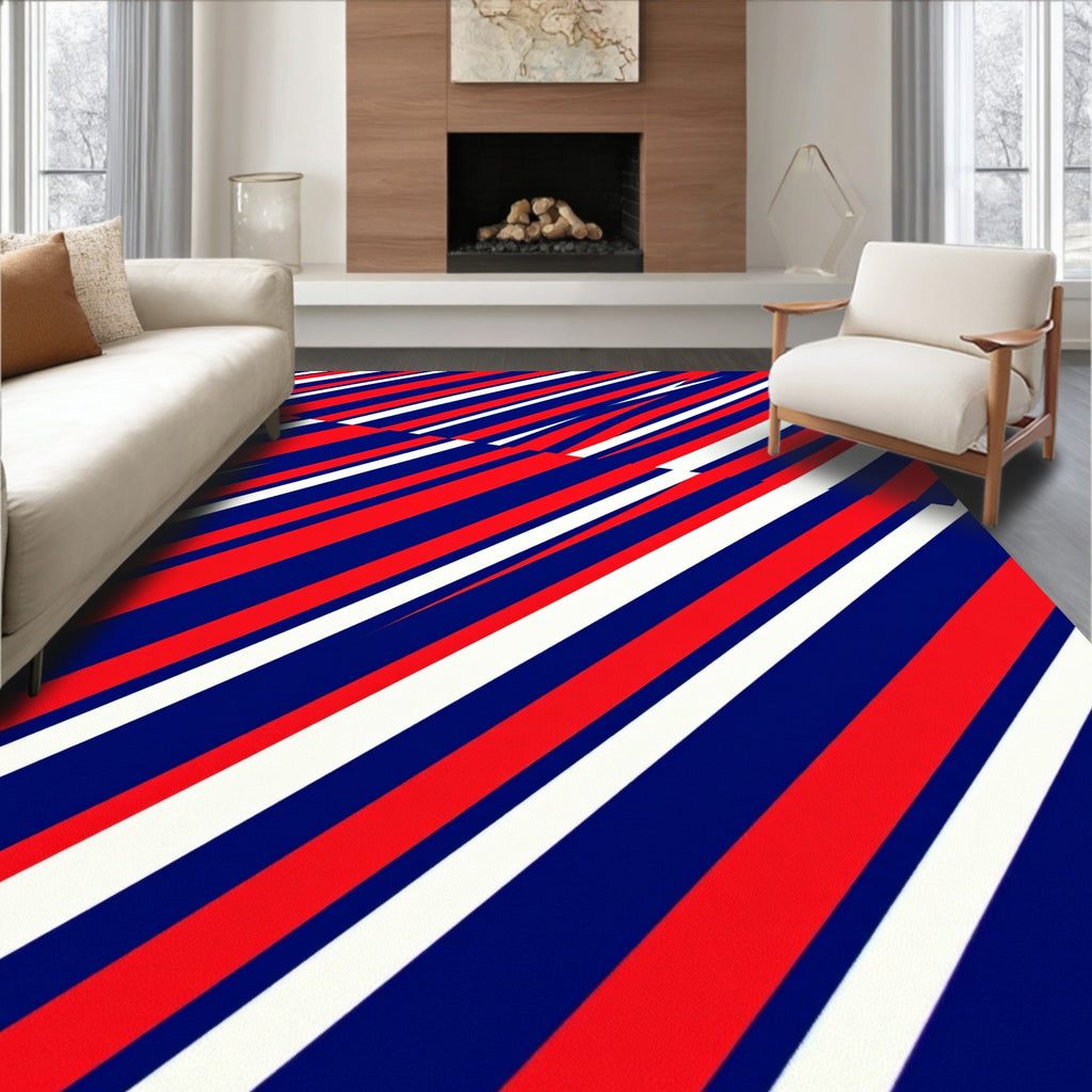 Red White Blue Stripe Pattern Rug