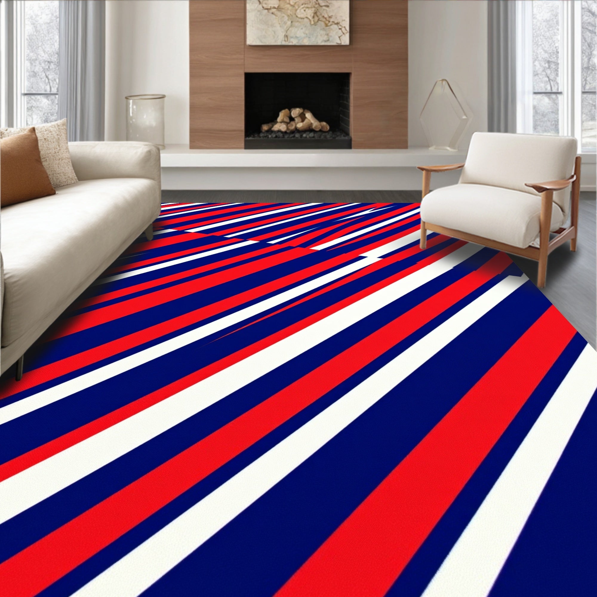 Red White Blue Stripe Pattern Rug