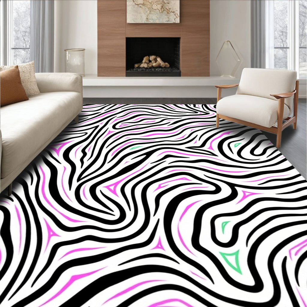 Bold Pink Zebra Stripe Pattern Rug