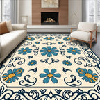 Floral Vines Beige Blue Pattern Rug