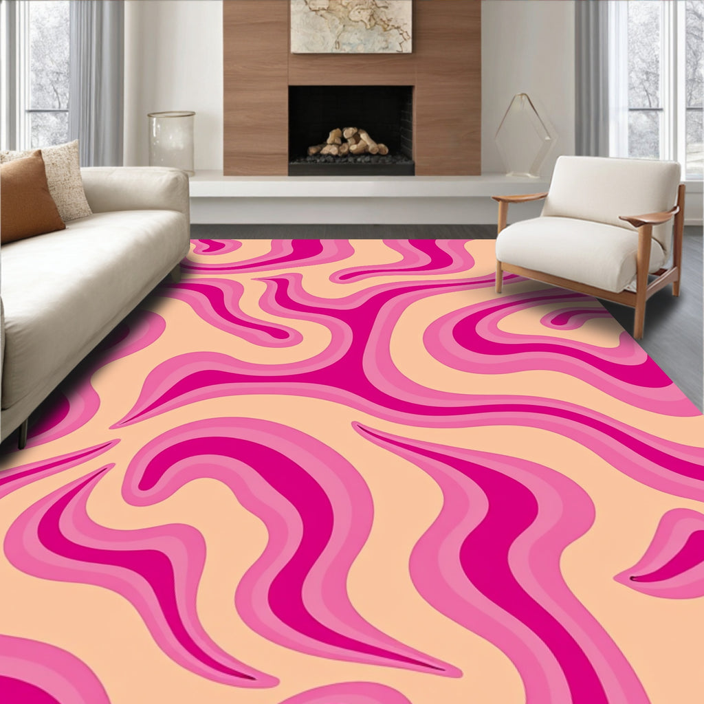 Pink Peach Swirl Wave Design Rug