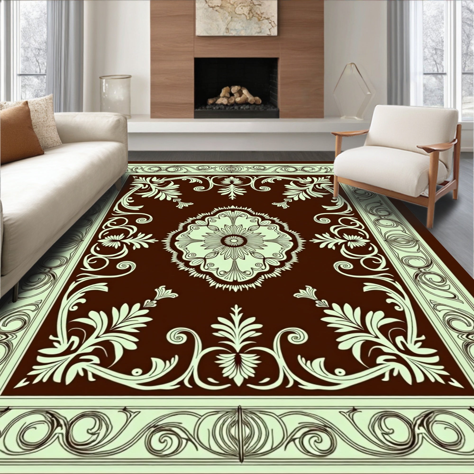Classic Floral Medallion Bordered Rug