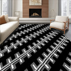 Modern Black White Jagged Stripe Rug
