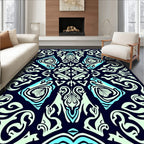 Dark Teal Abstract Scroll Pattern Rug
