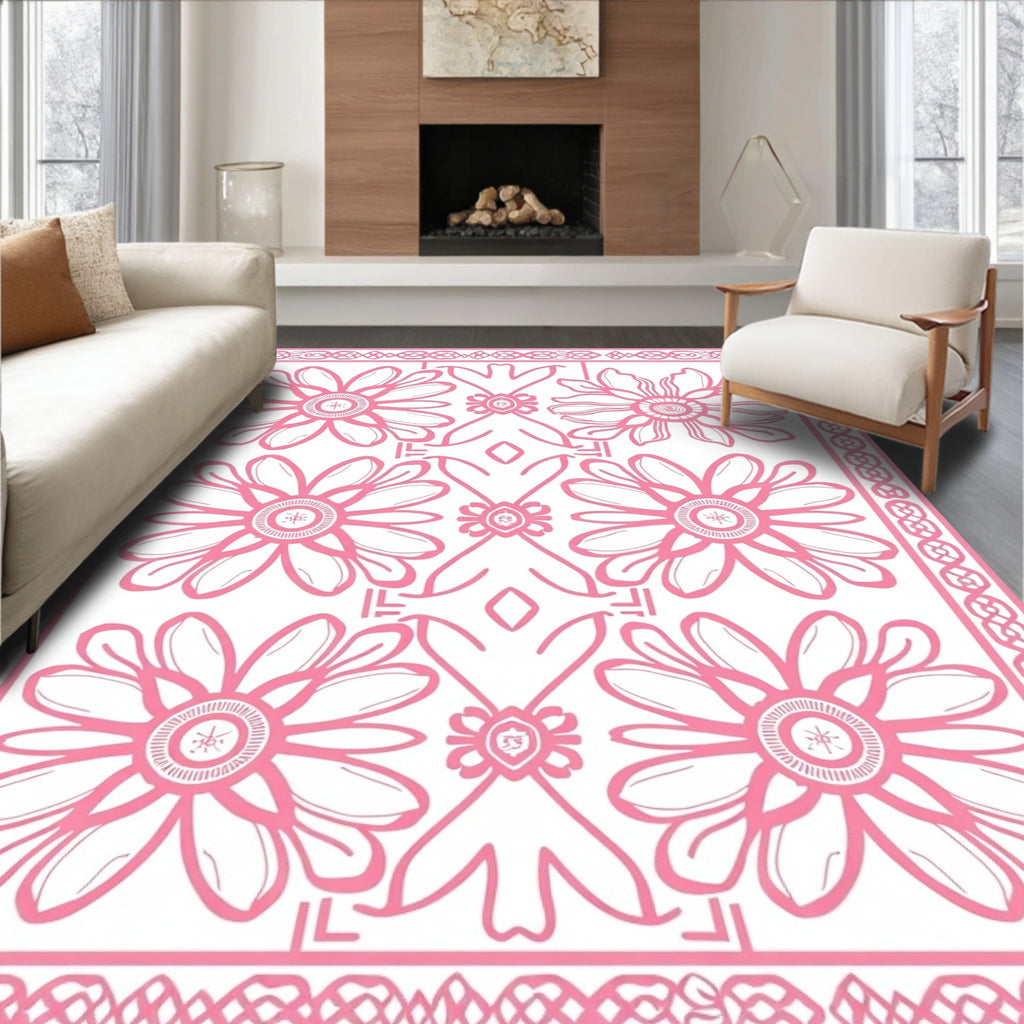 Pink Floral Medallion Pattern Rug