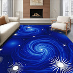 Deep Blue Swirls With Starbursts Design Rug