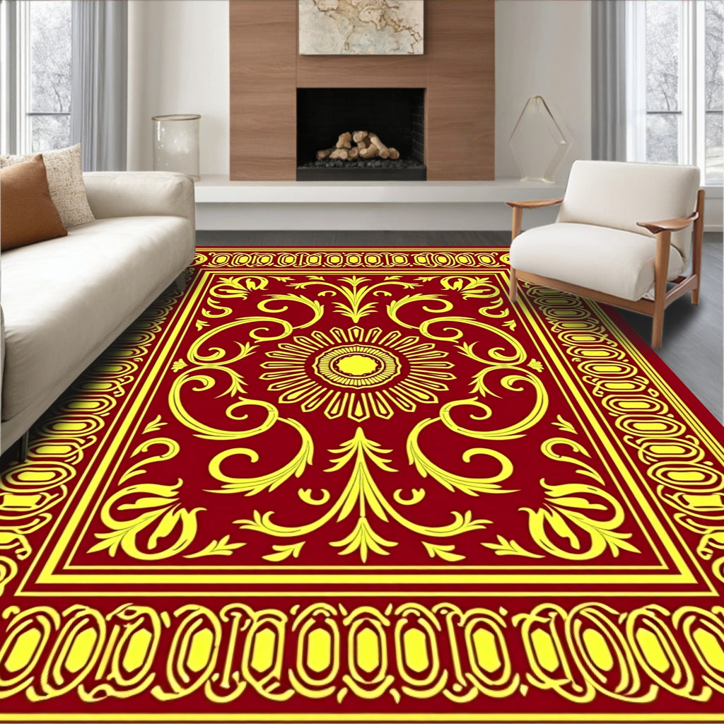 Ornate Red Gold Floral Medallion Rug