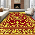 Ornate Red Gold Floral Medallion Rug