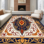 Intricate Navy Gold Medallion Design Rug
