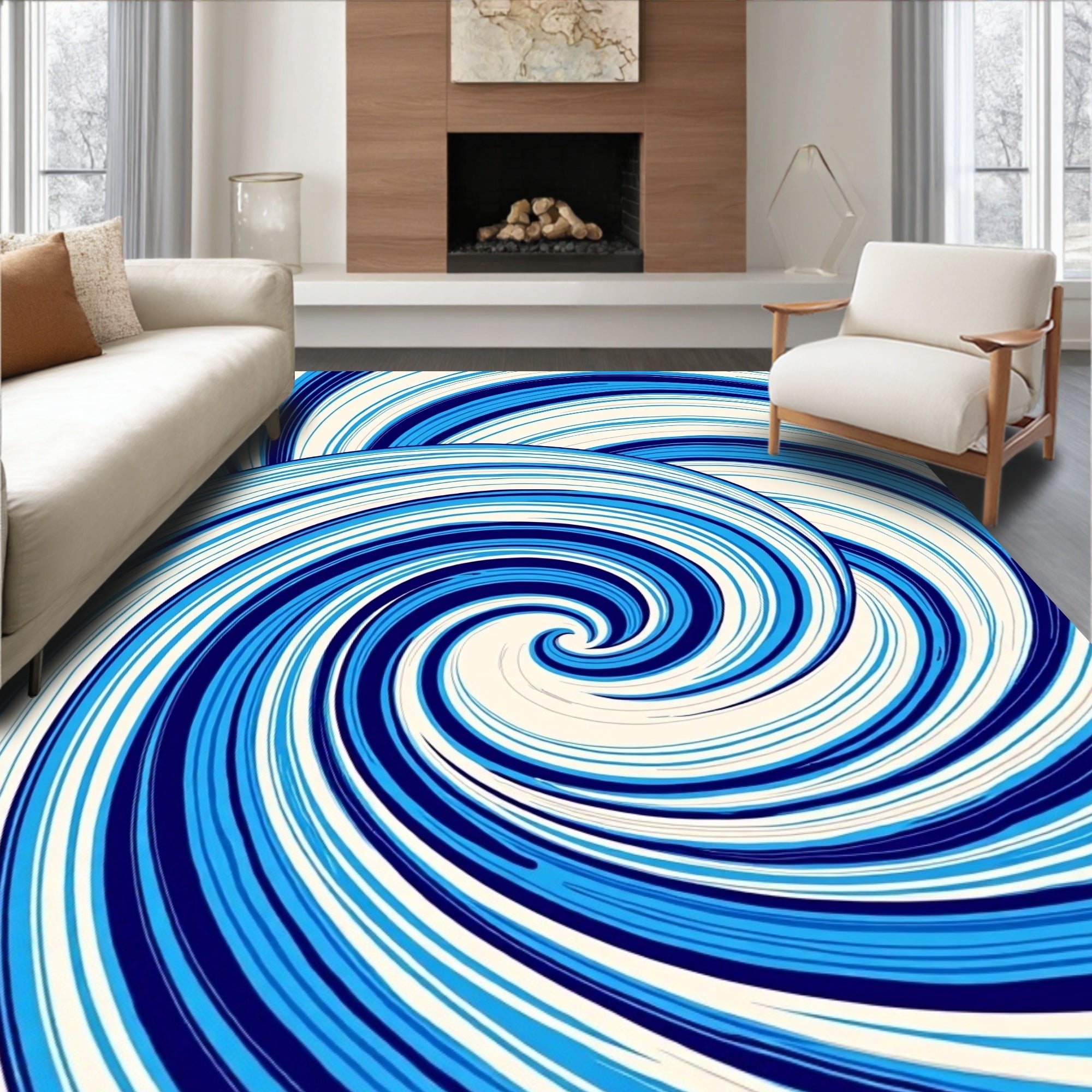 Blue Swirl And Curve Abstract Pattern Rug