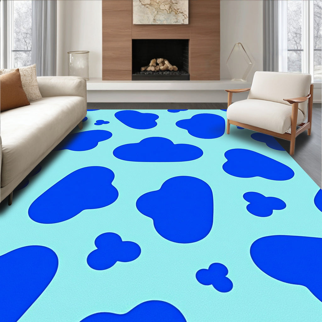 Bold Blue Blob Pattern Decor Rug