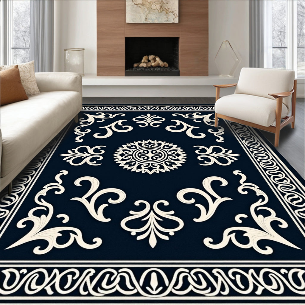 Elegant Ivory Floral Scrollwork Design Rug