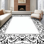 Classic Black Scroll Vine Design Rug