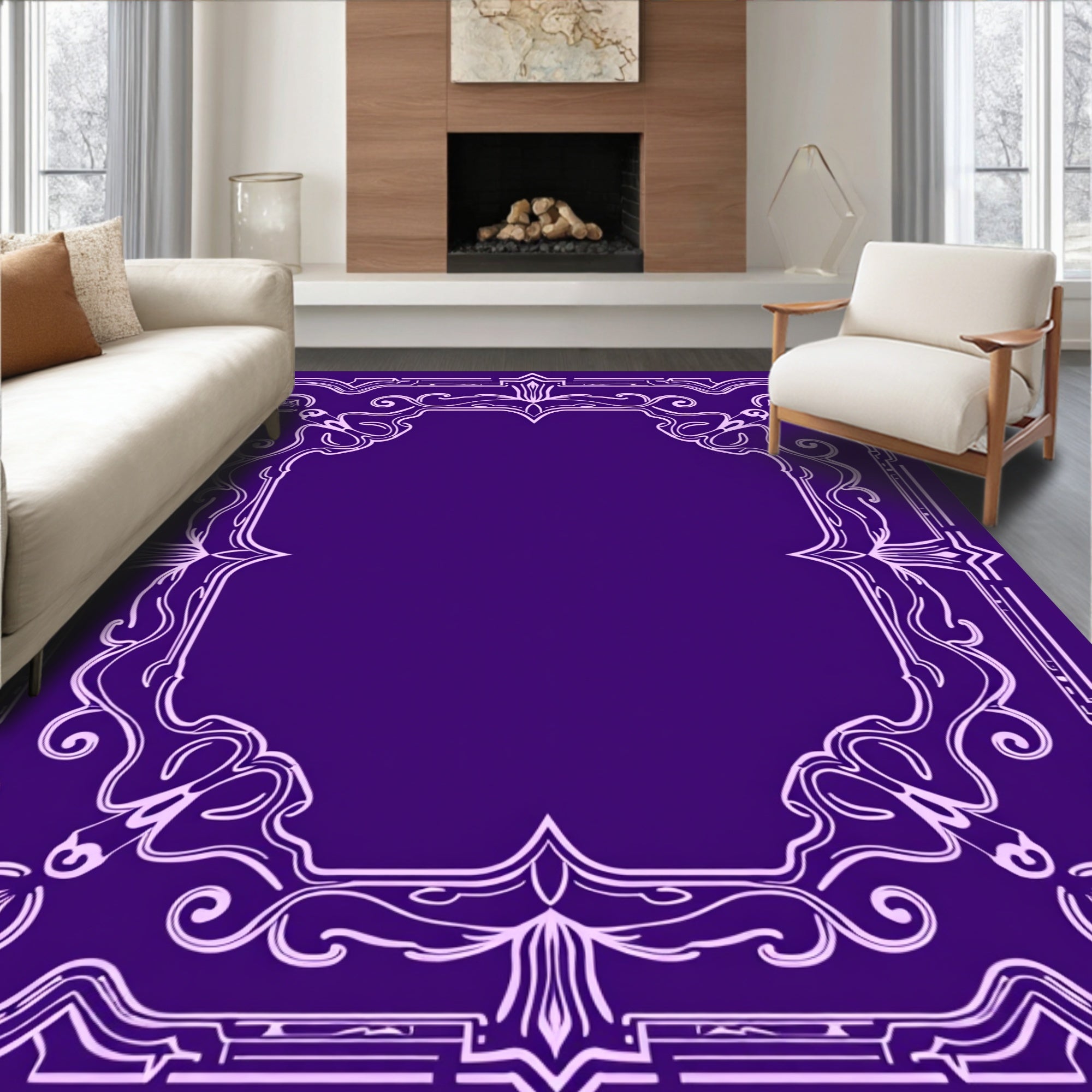 Ornate Floral Scrollwork Pattern Rug