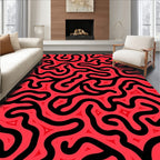 Bold Red Black Wavy Lines Rug