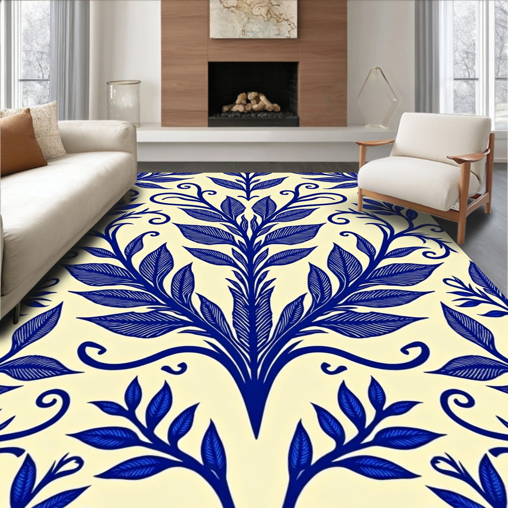 Royal Blue Art Nouveau Floral Rug