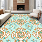 Vintage Ornamental Teal Orange Pattern Rug