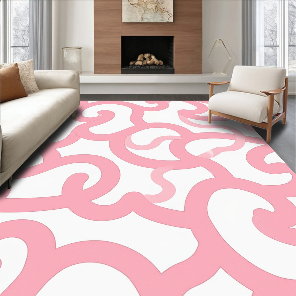 Chic Pink Swirl Pattern Design Rug