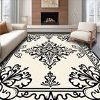 Classic Arabesque Black Ivory Tiled Pattern Rug